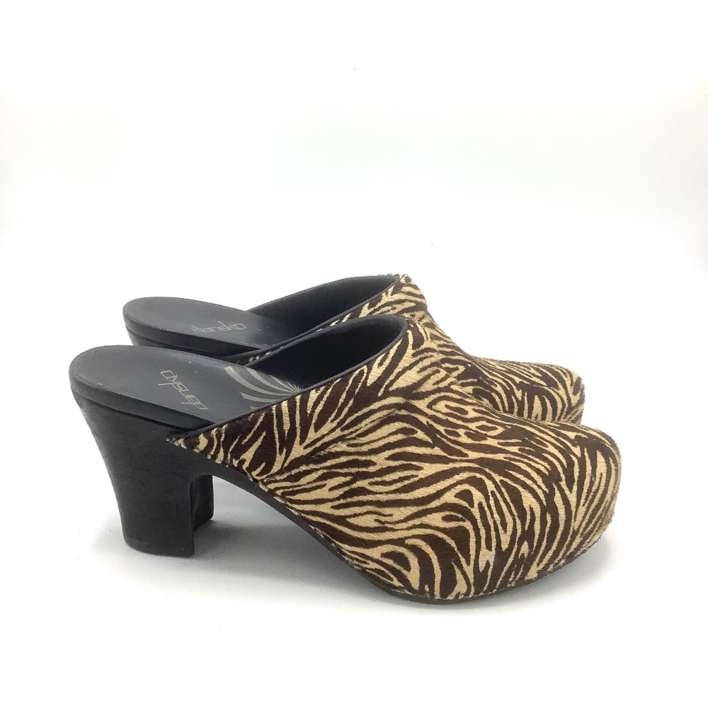 Dansko Brown and Tan Zebra Print Clogs